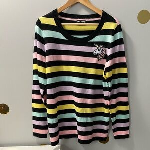 Hot Topic Striped Sweater with Unicorn Patch
